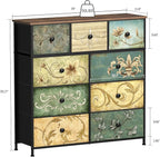 Tohomeor Dresser with Drawers for Bedroom Chest of Drawers Fabric Dresser for Closet,Nursery Entryway Hall Tree TV Stand for Living Room Retro Floral Pattern Drawers Wooden Top (9 Drawers)