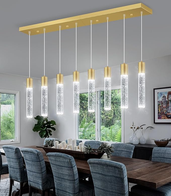 8-Lights Modern Crystal Chandeliers for Kitchen Island Pendants Lighting Fixture for Dining Room LED Ceiling Light for Hallway Foyer 6000K Sliver