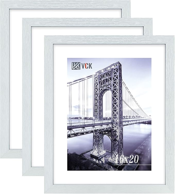 VCK 16x20 Poster Frames 3 Pack White MDF Wood and Polished Plexiglass Frame,Display Pictures in Horizontal and Vertical