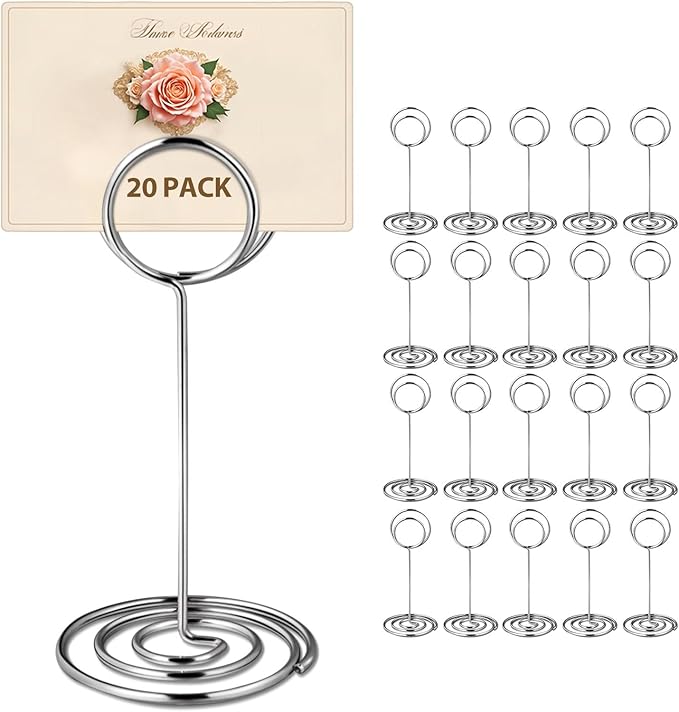 20 PCS Table Number Holder Table Card Holder Cards Stand Name Menu Clips Picture Holder (Silver)