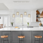 Brushed Nickel Pendant Lights for Kitchen Island, 5-Light Chandelier for Dining Room, Hanging Linear Chandeliers, Modern Dining Room Light Fixtures Pendant Light with Clear Glass Shades