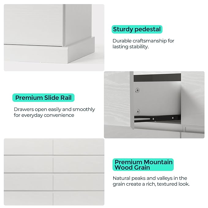 LINSY HOME 9 Drawer Dresser for Bedroom, 53" Wide Chest of Deep Drawers, Modern Farmhouse Wood Dressers with Storage, Large Drawer Organizer for Bedroom, Living Room, Handless Design, White