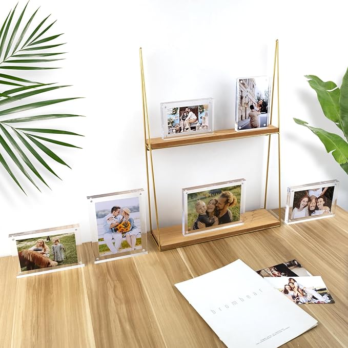 Golden State Art 5x7 Acrylic Picture Frames 5 Pack, Frameless Clear Photo Frame, Double Sided Freestanding, Tabletop Display for Home Office Desk