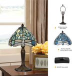 TL0008 Tiffany Lamp Sea Blue Stained Glass Dragonfly Style Desk Reading Light for Small Space Bedside Bedroom Home Office,8" D x 14.25" H, LED Bulb Included