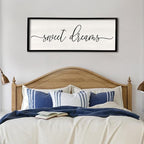 Sweet Dreams Wall Decor Above Bed 40''×15'' Master Bedroom Large Sweet Dreams Sign Farmhouse Wall Decor Guest Room Wood Rustic Framed Over Bed Wall Art Hanging Decoration (Black)