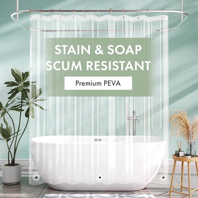 AmazerBath 70x72 Inch Shower Curtain Liner, RV Clear Shower Curtain Liner, Waterproof Plastic Shower Liner, Lightweight PEVA Shower Curtain for Bathroom with 3 Magnets and 12 Rustproof Metal Grommets