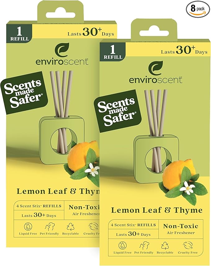 Enviroscent Non-Toxic Air Freshener for Home (Lemon Leaf & Thyme) Essential Oil Diffuser | Air Freshener & Room Freshener | Home Fragrance Last Over 30 Days | 8 Scent Stix Refills