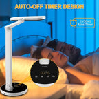 Miady LED Desk Lamp Stepless Dimming for Office Home, 15/30/45 Minutes Auto-Off Timer, 6 Lighting Brightness Levels with Adjustable Arm, Eye-Caring Reading Light for Table Bedroom Study