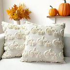 Booque Valley Fall Decorative Pillow Covers Set of 2 Soft Plush Faux Fur Wool Pumpkin Throw Pillowcases for Autumn Halloween Farmhouse Home Decor, 18 x 18 inch, Beige