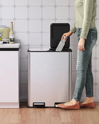 Arlopu 16Gal Dual Trash Can w/2 Built-in Box for Odor Control, Hands-Free Kitchen Garbage Bin, Recycle Waste Dustbin, Soft-Close Lid, 2 Buckets,Foot Pedal, Side Handle, Airtight,for Home Office