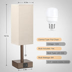 aooshine Beige Small Table Lamp for Bedroom - 3 Color Temperature 3000K 5000K 4000K Bedside Lamp, Pull Chain Control, USB A and C Ports, Brown Base, Bulb Included