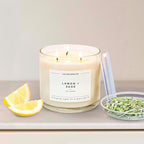 Calyan Wax Co. 3 Wick Candle, Lemon + Sage Scented Candle, 43 Hour Burn Time, 3 Wick Soy Candles, Non Toxic & Vegan Soy Wax, Glass Jar Scented Candles, 14.9oz