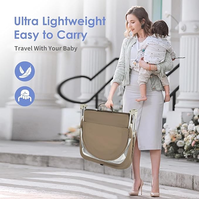 Portable Baby Bassinet Travel Baby Bed, Baby Cribs Travel Pod for Outdoors Baby Lounger Infant Travel Bed with Mosquito Net and Sunshade Canopy, Lightweight Washable