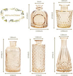 Amber Glass Bud Vases Set of 5, Gold Flower Vase for Centerpieces, Small Clear Vases in Bulk for Wedding Decorations, Vintage Vase for Table, Recepetion, Home Décor