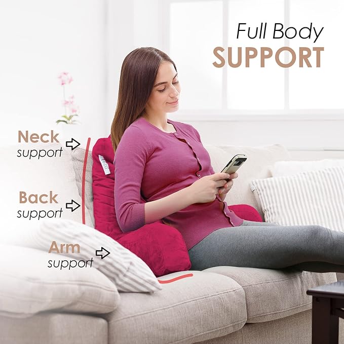 Nestl Reading Pillow for Kids, Small Bed Pillow, Back Pillow for Sitting in Bed, Memory Foam Chair Pillow, Reading & Bed Rest Pillows, Hot Pink Back Pillow for Bed, Arm Pillow with Pockets