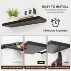 Dreamland 48 inch Floating Shelves for Wall Large Wall Mounted Shelves with Invisible Brackets, Black Long Shelves for Bathroom, Living Room, Kitchen, Office, 48x9.1 inch deep Set of 2