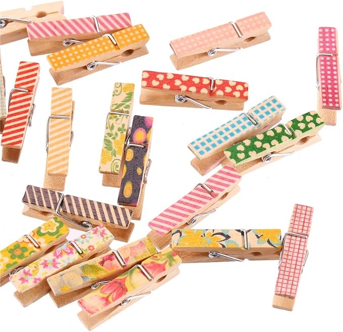 DECORA 3.5cm/1.38in Colorful Painted Wood Clothespin 100 Pieces for Photo Clips Scrap Booking Crafts Gift Wrapping