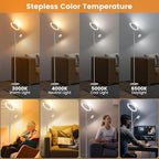 2-in-1 Dimmable Floor Lamp with Reading Light - Rotatable Standing Lamp with Remote&Touch Control, Stepless Color Brightness Adustable, Modern Lamp for Living Room Bedroom Office, Silver
