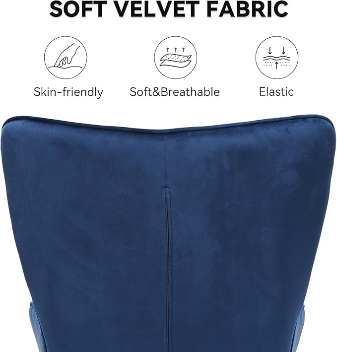 Nalupatio Mid Century Modern Velvet Accent Chair, Tufted Button High Back Chair, Upholstered Wingback Armchair with Metal Legs, High Back Side Chair for Living Room Bedroom, Blue