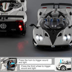 1/24 Car Model Compatible for Collectible Pagani Zonta HP Diecast Toy Car,Zinc Alloy Pull Back Cabriolet Vehicles Toy with Sound and Light for Adult Boys Girls (White)