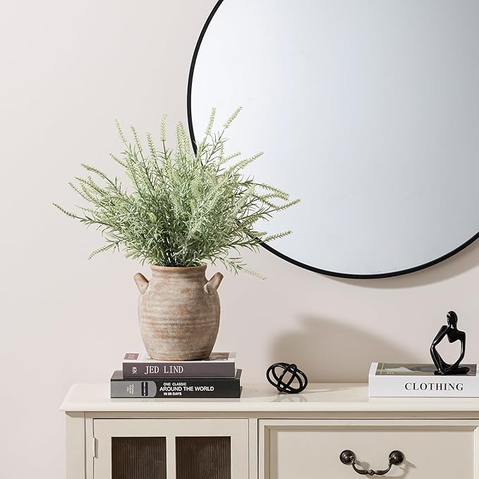 Ceramic Flower Vase Home Decor - Farmhouse Table Vases with Handle Living Room Decoration Vintage Decorative Aesthetic for Shelf Coffee Dining Desk House Bookshelf Fireplace (7.1" Retro)