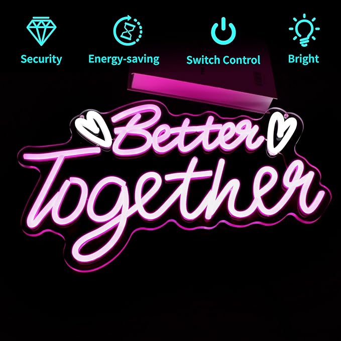 Neon Sign, HSJNJKFU Better Together Neon Signs for Wall Decor Pink Light Led Sign for Room Home Party Birthday Wedding Bar Signs - USB Powered