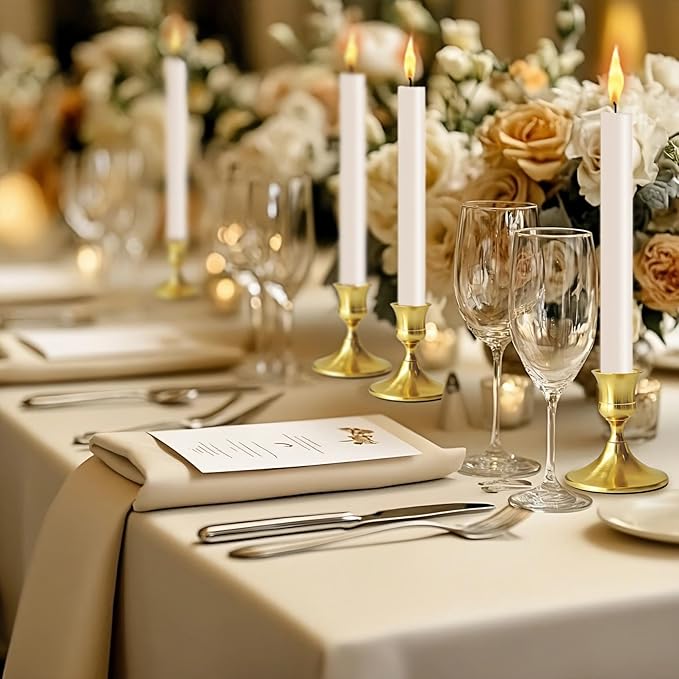 Vintage Gold Taper Candle Holders, Set of 2, Metal Taper Candlestick Holder for Dinner Room Table Centerpiece, Wedding Reception, Festive,Mantel Decoration, Home Decor (Titanium Gold)