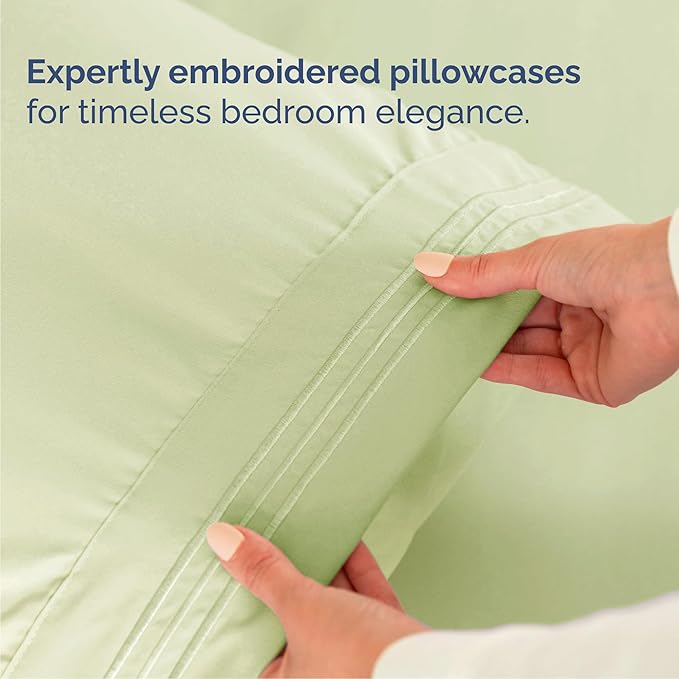 Cal King Size 4 Piece Sheet Set - Comfy Breathable & Cooling Bed Sheets Set - Hotel Luxury Bedding for Women, Men, Kids, Teens, Boys & Girls - Deep Pockets & Wrinkle Free - Oeko-Tex - Light Sage Green
