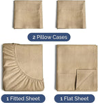 Twin Sheets Set 4 Piece - Includes 2 Pillowcases - Bed Sheets Twin Size - Soft Hotel Luxury Bedding - Cooling, Comfy & Breathable - 1 Flat & 1 Fitted & 2 Pillowcases w/ Deep Pockets - Heathered Tan
