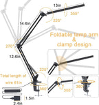 LED Desk Lamp for Home Office, Clamp-On with 5 Light Modes & Auto Shut Off | 14W Adjustable Brightness 5000K Eye-Caring Lighting for Study/Bedroom/Computer Desk