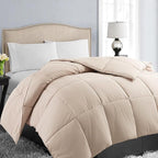 EASELAND King Size Down Alternative Comforter - Quilted Duvet Insert for All Seasons, Soft Lightweight with Corner Tabs, Summer Winter Warm Bedding, Beige 90x102 Inches