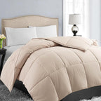 EASELAND Full Size Down Alternative Comforter - Quilted Duvet Insert for All Seasons, Soft Lightweight with Corner Tabs, Summer Winter Warm Bedding, Beige 82×86 Inches