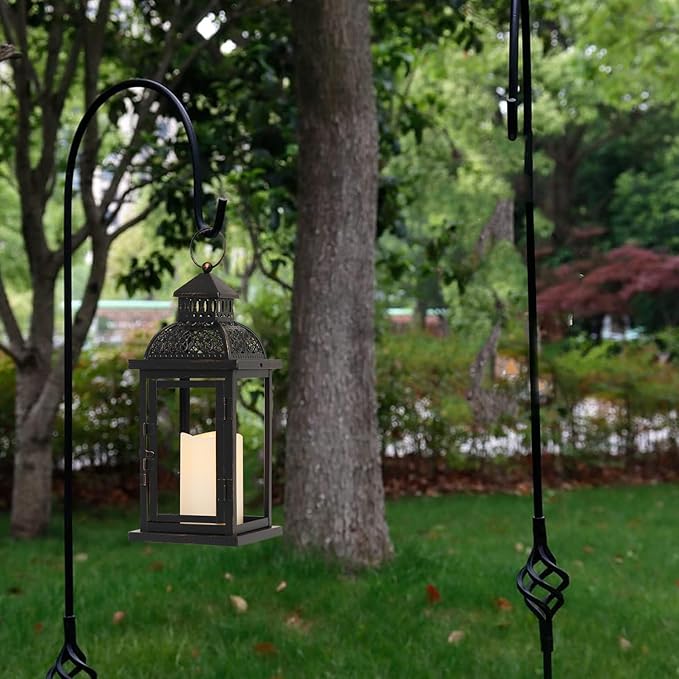 NEEDOMO Lanterns Decorative Indoor & Outdoor, 15'' Lantern with LED Candle, Vintage Metal Hanging Lanterns for Patio, Front Porch,Yard, Table, Spring (NO Glass)