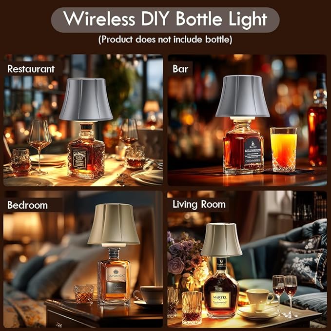 WILIT Wireless Bottle Lamp Shades for Table Lamps, Bottle Lights for Liquor Bottles, Touch Lamps for Kitchen Dinning Picnic,Home Bar Decorations, Modern Wine Bottle Lights, Gifts for Men Women