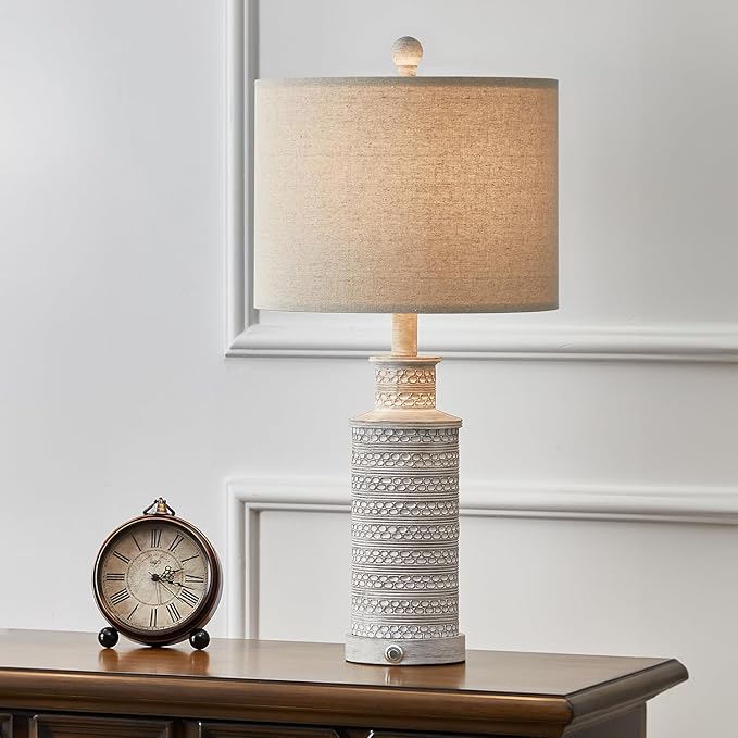 BOBOMOMO USB A+C 3-Way Dimmable Touch Control Table Lamp Set of 1 Vintage Rustic Farmhouse Traditional Nightstand Bedside Lamps(1 Bulb Included)