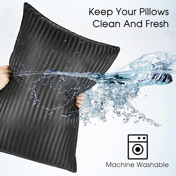 Basic Beyond Bed Pillows for Sleeping - Standard Size Pillows Set of 2 - Luxury Hotel Collection Down Alternative Pillows, Black, 20x26 Inches