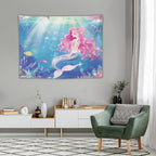 HZOHNAGO Mermaid Girls Tapestry Watercolor Mermaid Princess Pink Hair Pattern for Kids Room Decoration Printed Wall Tapestry Wall Hanging for Bedroom Living Room Dorm 40" W x 30" H