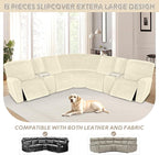 Arfntevss Sectional Recliner Couch Covers Velvet Washable Corner Sectional Sofa Cover for Reclining Couch Stretch Soft Thick L Shape Recliner Slipcover Set (5 Seat with 2 Console Cover, Beige)