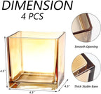 Square Glass Vases Set of 4, 5" x 5" x 5" Amber Flower Vases for Centerpieces, Square Vase for Flowers, Small Vase for Wedding, Party, Home Office Decoration