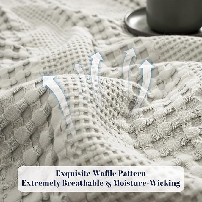 PHF Cooling Waffle Blanket Twin Size, Lightweight 60% Rayon Derived from Bamboo & 40% Cotton Breathable Blanket for Hot Sleepers, Ultra Soft and Luxury for Bed Couch and Sofa, 66"x90", Grey