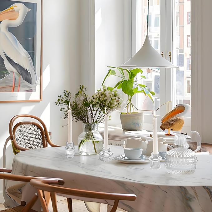 Double Sided Vintage Ribbed Taper Glass Candle Holders,Tea Candle Holder for Table Centerpieces, Wedding Decorations and Dinner Parties (Clear, 6 PCS)