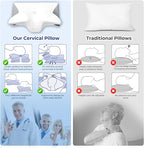 Cervical Pillow for Neck Pain Relief, Cooling Contour Memory Foam Pillows Support Odorless Ergonomic Neck Pillow Adjustable Orthopedic Bed Pillow for Side Back Stomach Sleeper with Pillowcase