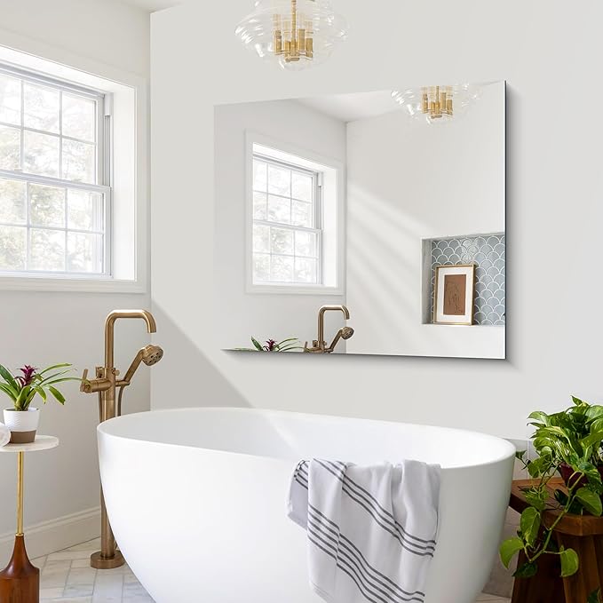 Frameless Mirror, 36x40 inch Bathroom Mirrors for Over Sink, Large Frameless Wall Mirror, Upgraded Shatterproof Vanity Mirror with Polished Edge for Bathroom,Bedroom,Living Room and Entryway