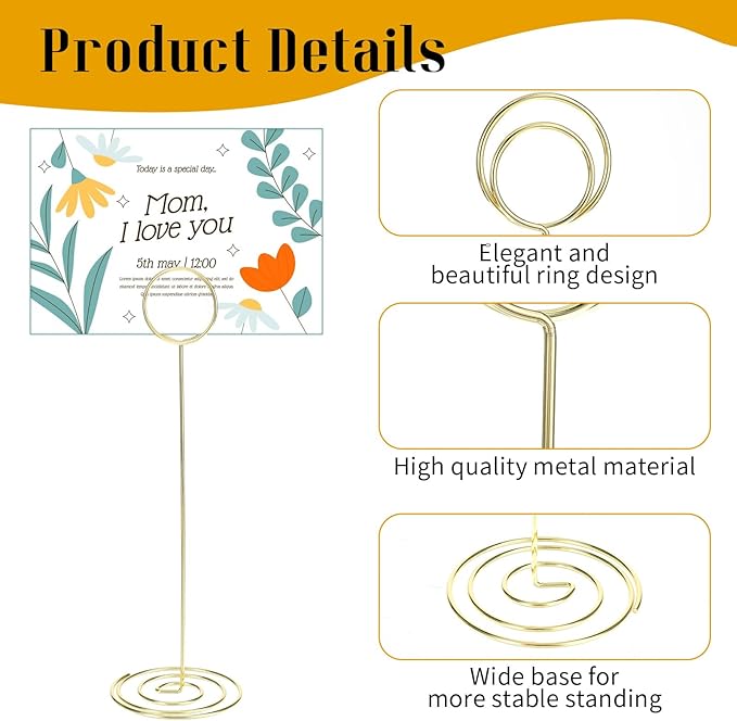 20 Pack 8.86 Inch Tall Table Number Holders Gold, Place Card Holder Gold Table Number Stands Wire Photo Holders Picture Name Menu Clips Memo Notes Cards Stand for Wedding Restaurants Birthday