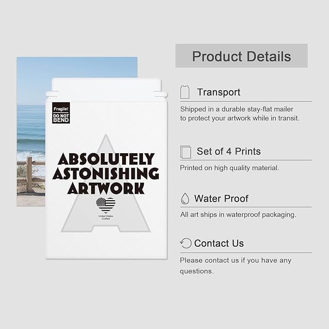 SIGNWIN Poster Bathroom Decor 8"x10"x 4, Wall Art Room Decor Multicolor for Living Room, Bedroom, Office White Aerial View Blue Ocean Wave Beach Shore Nature Wilderness Realism Decorative Landscape