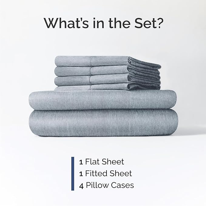 Cal King Sheet Set 6 Piece - Bed Sheets California King Size - Soft Hotel Luxury Bedding - Cooling, Comfy & Breathable - 1 Flat 1 Fitted & 4 Pillowcases w/ Deep Pockets - Wrinkle Free - Heathered Blue