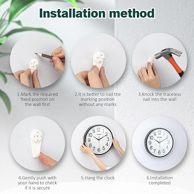 Wall Clock 12 Inches Non-Ticking Wall Clocks Battery Operated Large Easy to Read with Stereoscopic Dial Ultra-Quiet Movement Quartz for Office Classroom School Home Bedroom Kitchen