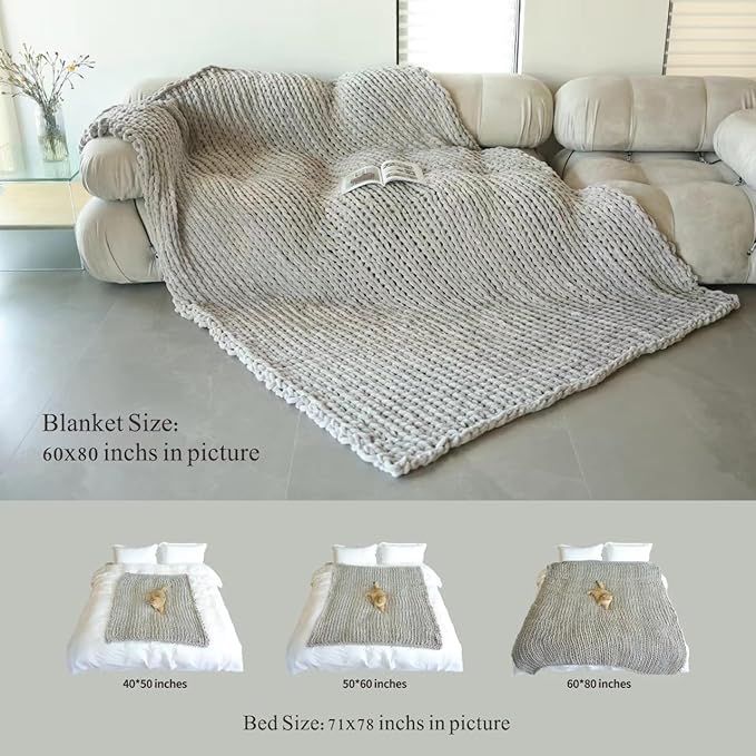 Maetoow Tighter Chenille Chunky Knit Blanket Throw 60×80 Inch, Handmade Warm & Cozy Blanket Couch, Bed, Home Decor, Soft Fleece Banket, Boho Thick Blankets and Giant Yarn Throws, Rose Pink