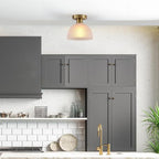 Globe Electric 1-Light Semi-Flush Mount Ceiling Light, Matte Brass, Frosted Ribbed Glass Shade, Home Improvement, Dining Room, Kitchen