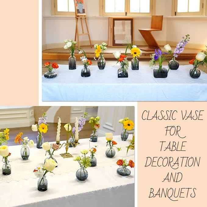 24 Pack Black Clear Bud Vases, Small Glass Mini Vases – Modern Small Decorative Vases in Bulk for Floral Arrangements, Wedding Centerpieces, Table Decor, Home & Party Decorations